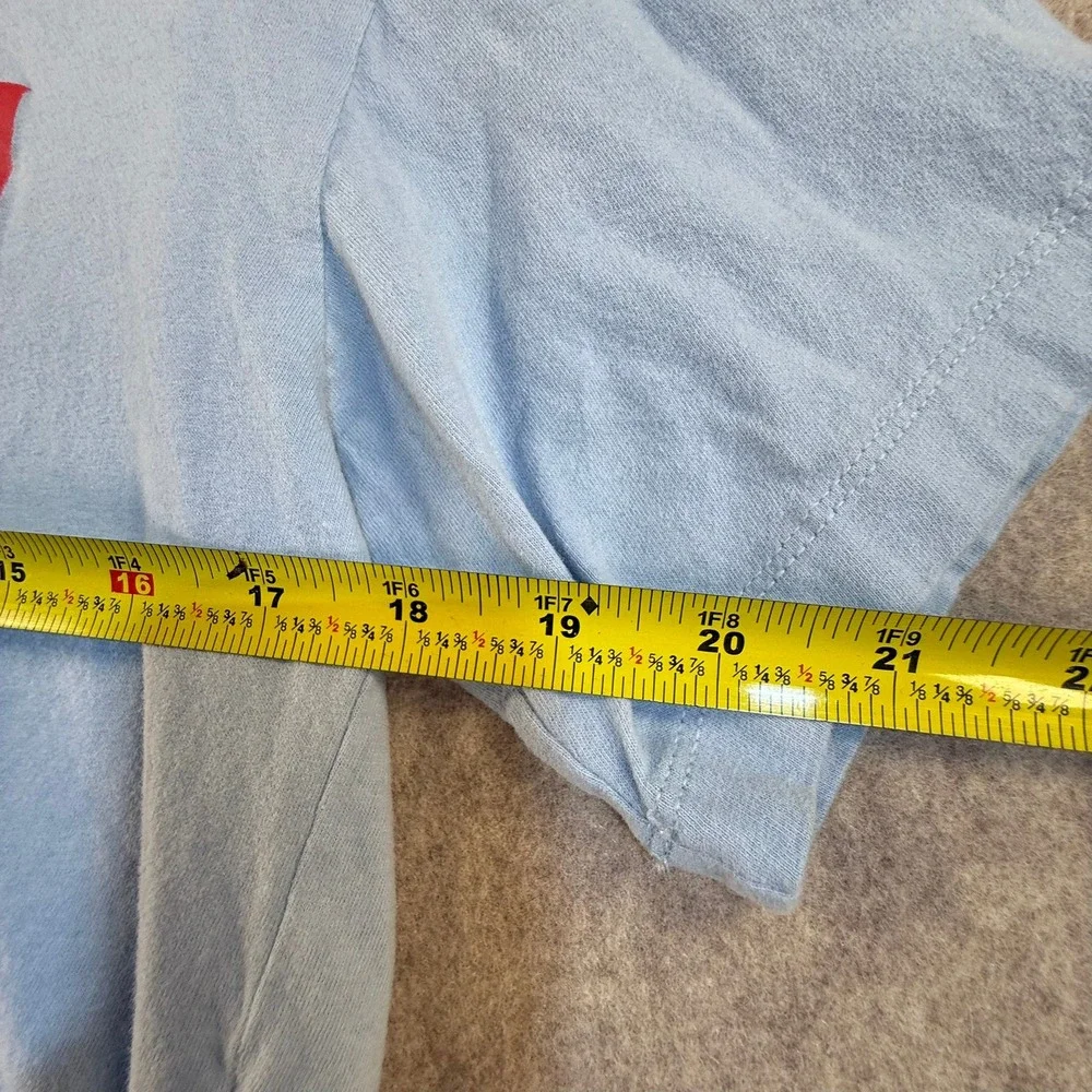The North Face Womens Light Blue Red Box Logo Cropped T-Shirt Size S Small